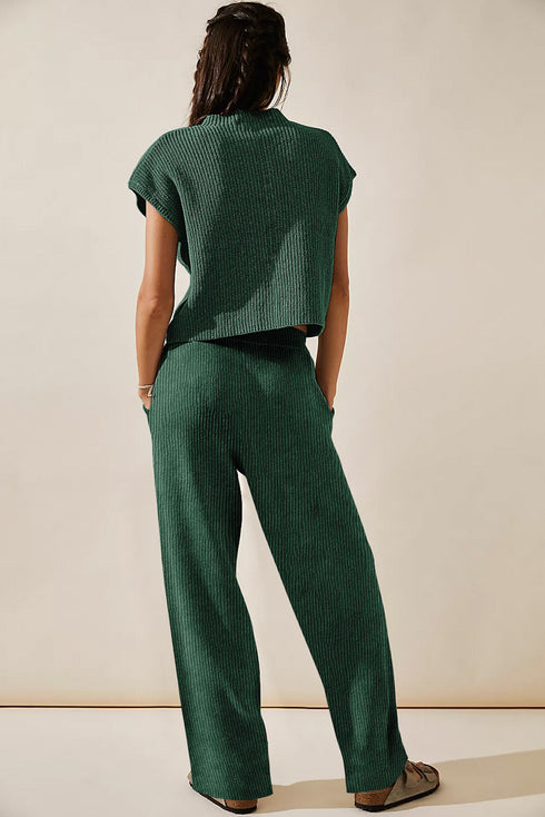 Knitted V Neck Sweater and Casual Pants Set